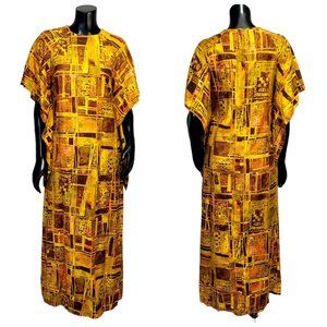 Vintage Made in Hawaii XS Hawaiian Wing Sleeve Abstract Geo Pattern Hostess Gown